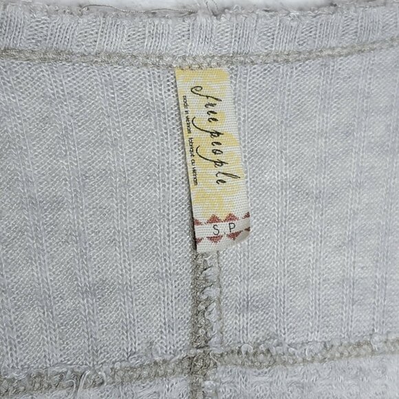 Free‎ People Sunset Park Drippy Thermal Top Light Gray Long Sleeve Women's Small - Picture 4 of 5